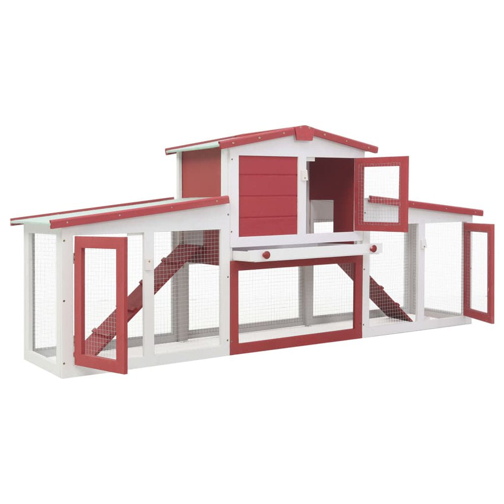 Outdoor Large Rabbit Hutch Red and White 80.3"X17.7"X33.5" Wood,Small Animal Habitats & Cages,Color: White and Red Animals & Pet Supplies > Pet Supplies > Small Animal Supplies > Small Animal Habitats & Cages Mgaxyff   