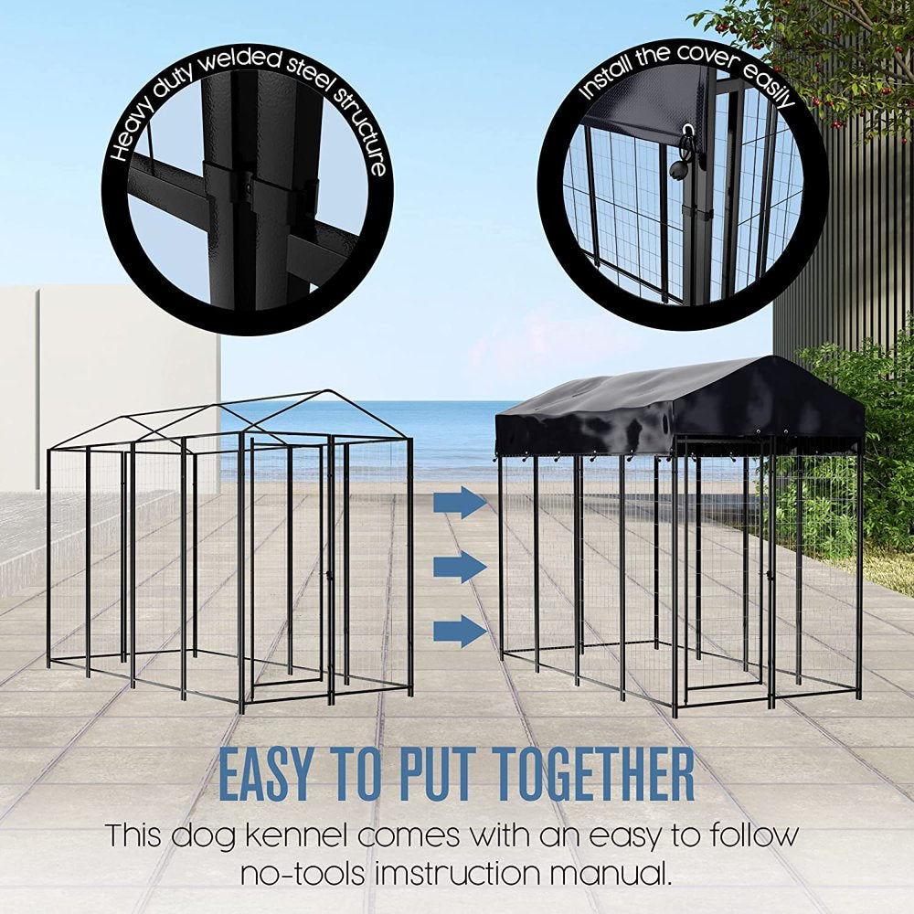 Dog Kennel Outdoor, outside Kennels, Large Wire Crate, 4X8X6 Ft, Metal, Welded, Dogs Runs, W/ Roof Cover, Big Enclosed Cage, Heavy Duty Pet Crates, Covered Box Run, Outdoors Pavilion Pen | Animals & Pet Supplies > Pet Supplies > Dog Supplies > Dog Kennels & Runs ALLJOYSE   