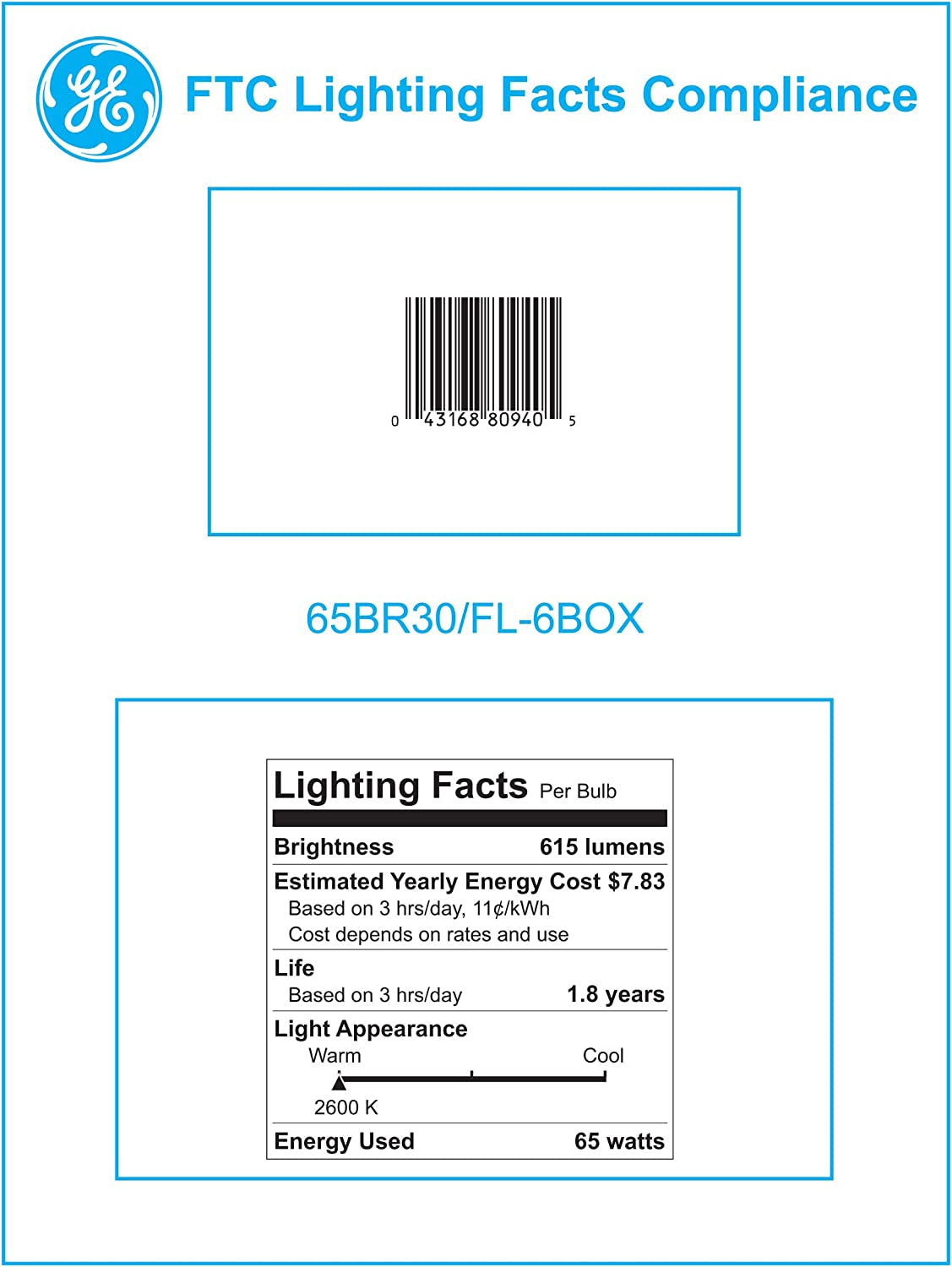 GE Incandescent Flood Light Bulbs, BR30 Flood Lights, 65-Watt, 615 Lumen, Medium Base, Soft White, 6-Pack, Indoor Flood Light Bulbs, Recessed Light Bulbs for Indoors Animals & Pet Supplies > Pet Supplies > Dog Supplies > Dog Apparel GE Lighting   