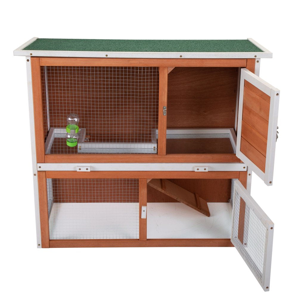 Rabbit Hutch, Indoor Outdoor 2-Tier Wood Rabbit Hutch Bunny Cage with Pull Out Leak Proof Tray, Duplex Rabbit Shelter House Guinea Pig Cage Chicken Coop with Water Bottle, Orange Animals & Pet Supplies > Pet Supplies > Small Animal Supplies > Small Animal Habitats & Cages Syndesmos   