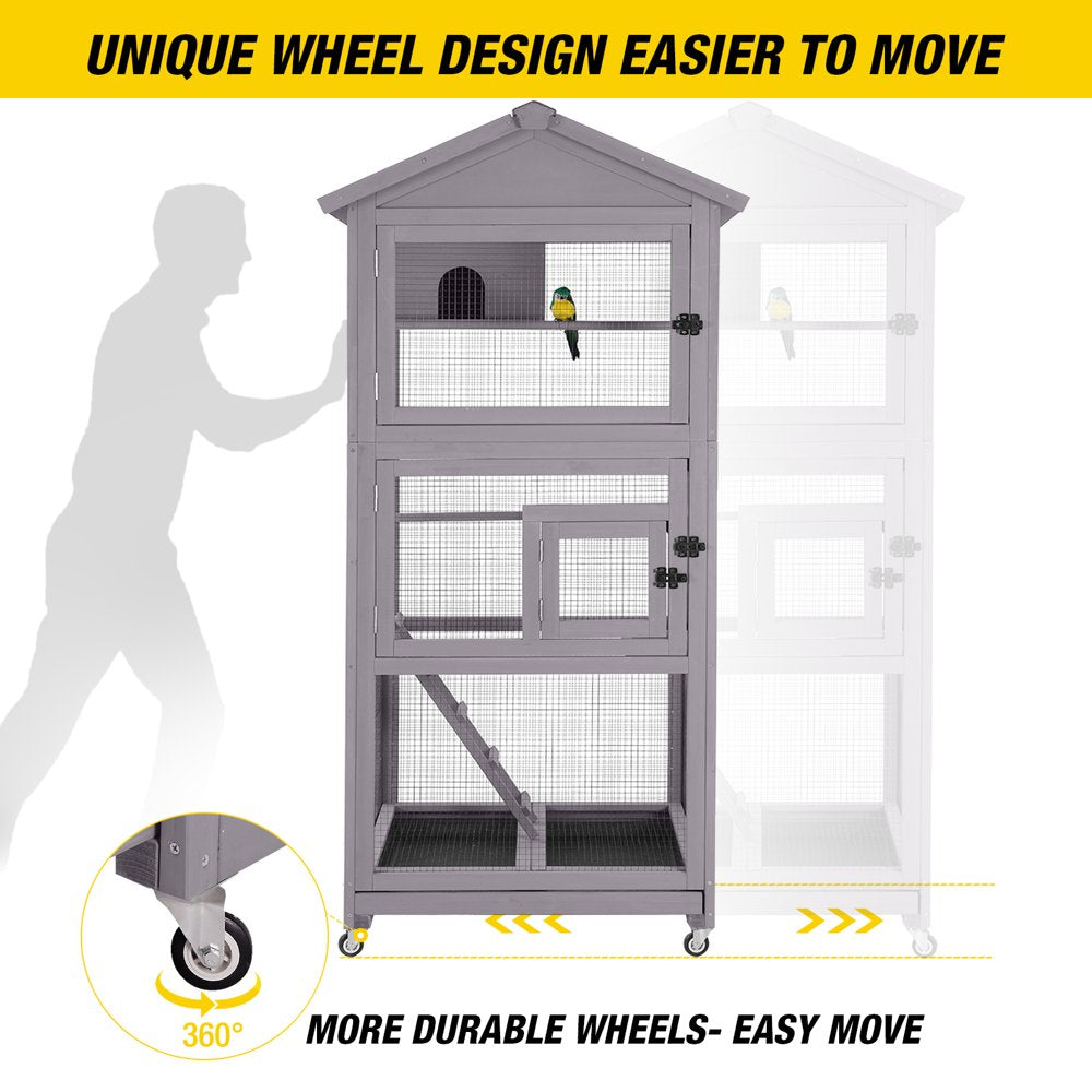 Morgete 71'' Large Wooden Birdcages with Stand, Movable Aviary Flight Cage for Parakeets, Cockatiel, Parrot, Finch, Canary Animals & Pet Supplies > Pet Supplies > Bird Supplies > Bird Cages & Stands Morgete Inc   