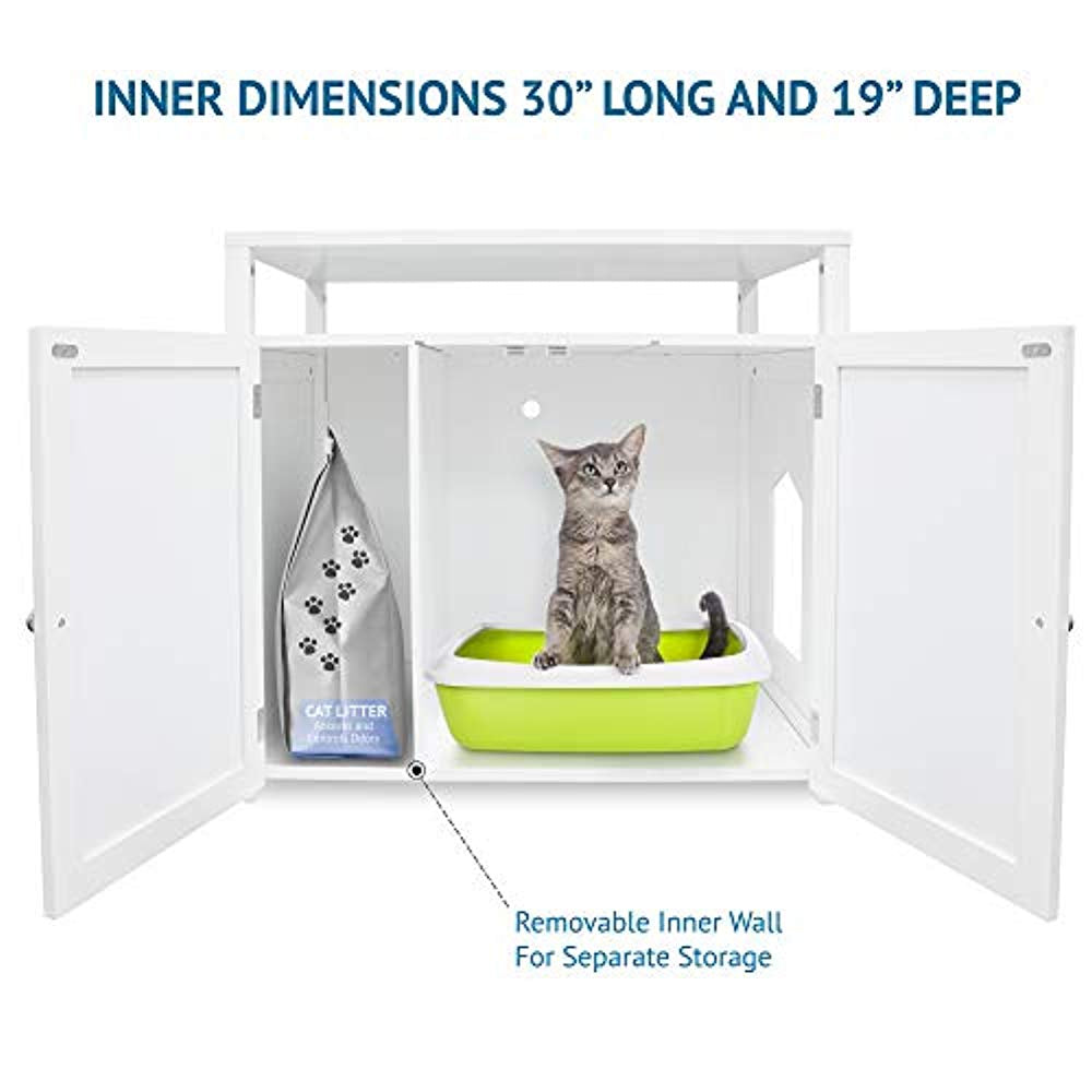 Arf Pets Cat Litter Box Enclosure, Furniture Large Box House with Table, White Animals & Pet Supplies > Pet Supplies > Cat Supplies > Cat Furniture Arf Pets   