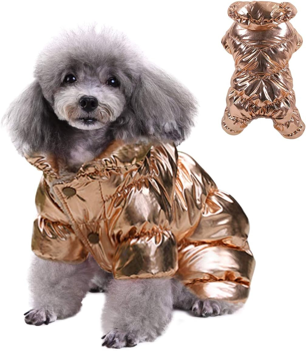 Dog Snowsuit for Small Dogs, Dog Winter Jacket Dog Winter Coat Windproof Dog Cold Weather Coats for Small Dogs Puppy Warm Fleece Lining Dog Coat Clothes Animals & Pet Supplies > Pet Supplies > Dog Supplies > Dog Apparel Mojonnie Gold M (4-6lbs) 