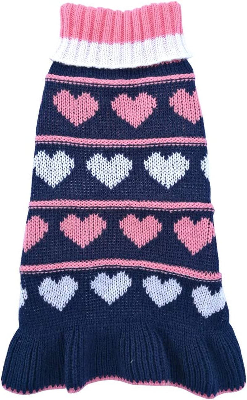 Jecikelon Pet Dog Long Sweaters Dress Knitwear Turtleneck Pullover Warm Winter Puppy Sweater Long Dresses (Grey Heart, X-Large) Animals & Pet Supplies > Pet Supplies > Dog Supplies > Dog Apparel Jecikelon Navy Heart Small 