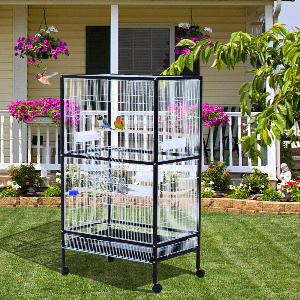 54鈥滺 Bird Flight Cage Stand - Black/White Animals & Pet Supplies > Pet Supplies > Bird Supplies > Bird Cages & Stands Lixada   