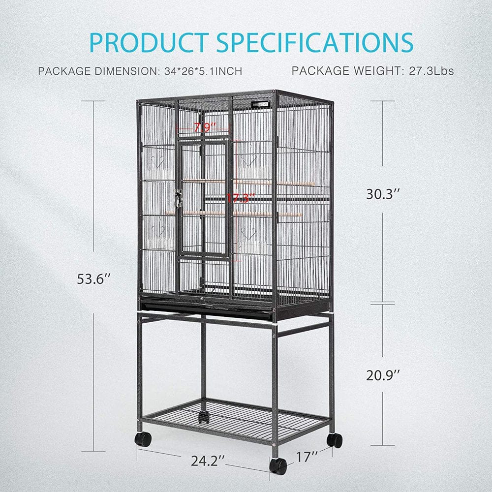54 Inch Wrought Iron Large Bird Flight Cage with Rolling Stand for African Grey Parrot Cockatiel Sun Parakeet Conure Lovebird Canary Animals & Pet Supplies > Pet Supplies > Bird Supplies > Bird Cages & Stands yuxinw   