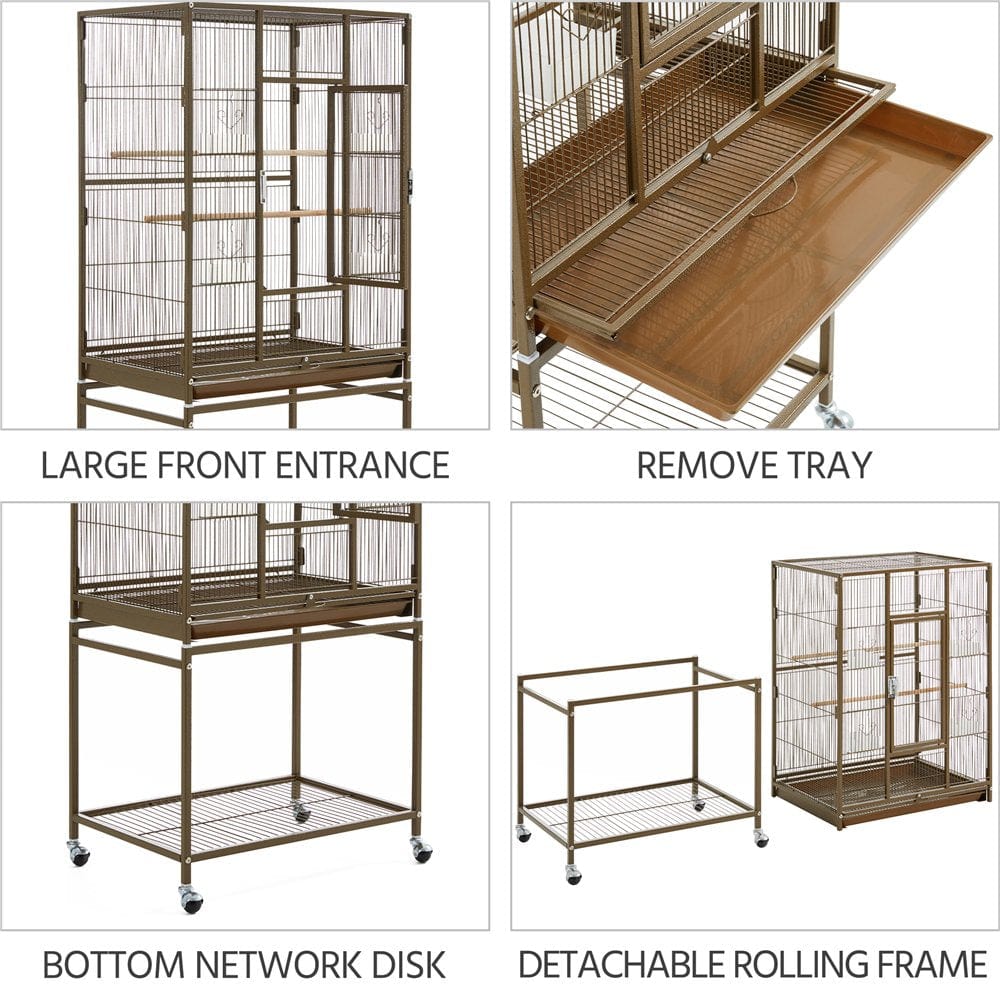 54" Metal Rolling Bird Cage with Detachable Stand, Animals & Pet Supplies > Pet Supplies > Bird Supplies > Bird Cages & Stands WANGPING   