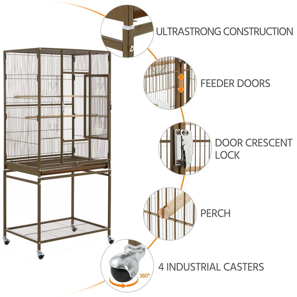 54" Metal Rolling Bird Cage with Detachable Stand, Animals & Pet Supplies > Pet Supplies > Bird Supplies > Bird Cages & Stands WANGPING   