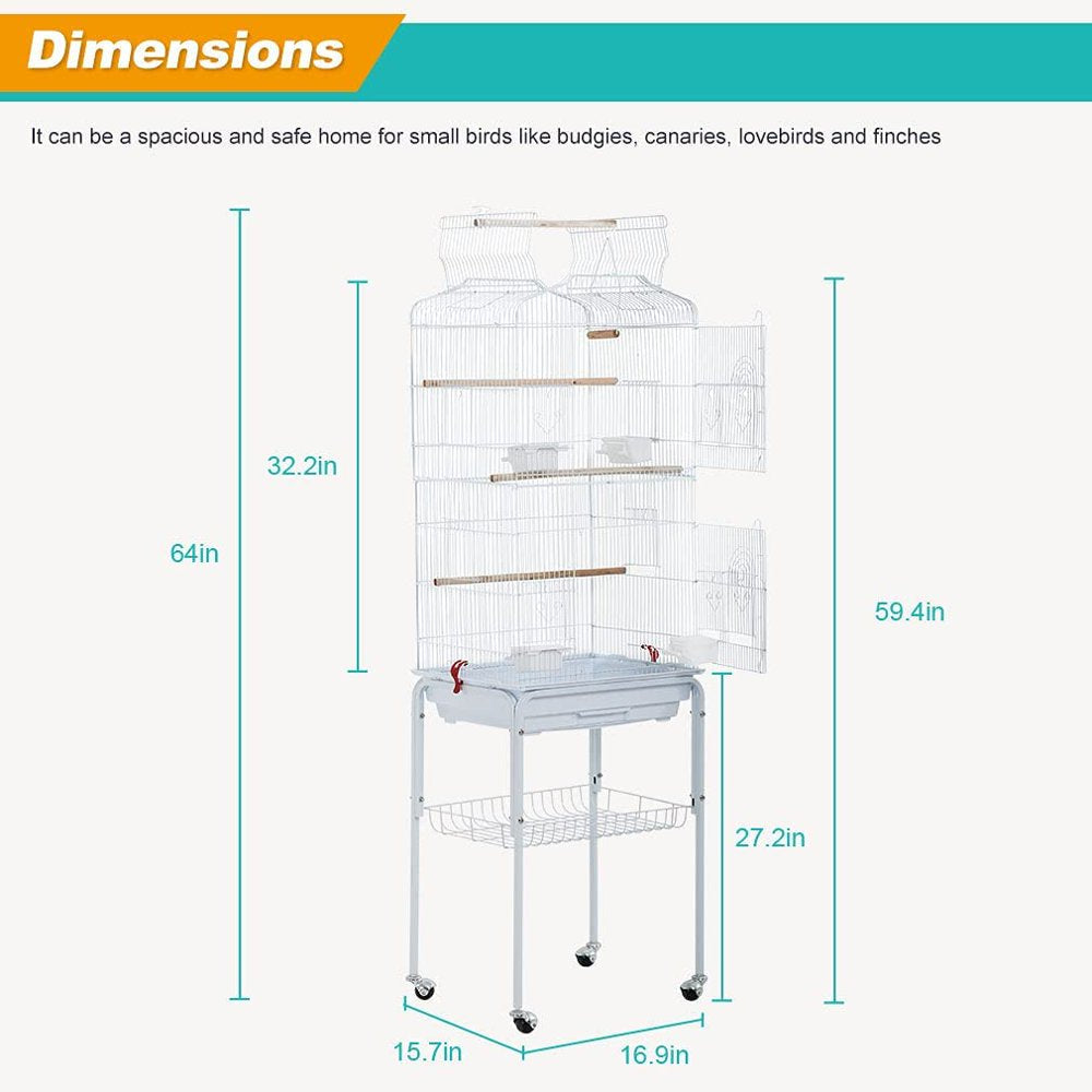 Bestpet Bird Cage Parakeet Cage 64 Inch Open Top Standing Parrot Cage Accessories with Rolling Stand,White Animals & Pet Supplies > Pet Supplies > Bird Supplies > Bird Cage Accessories HCB-BC129-White   