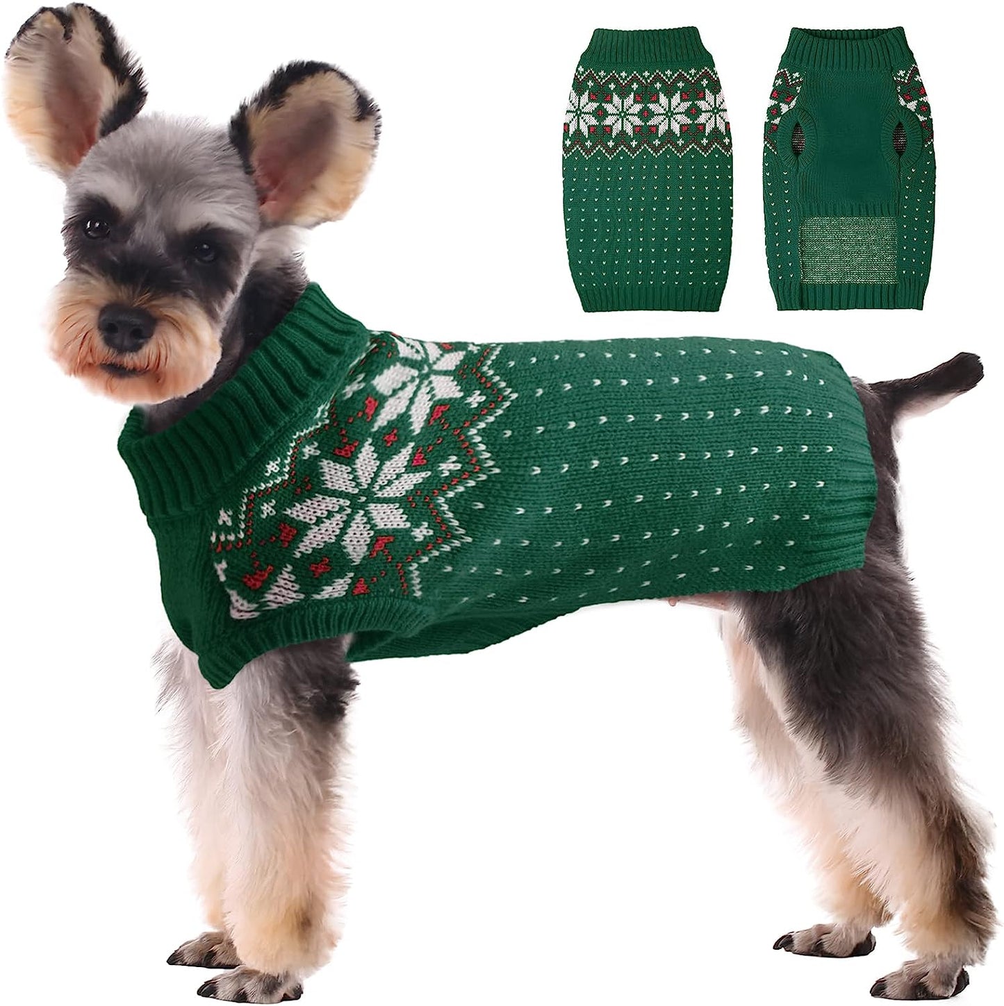 Kuoser Dog Cat Sweater, Holiday Christmas Snowflake Pet Warm Knitwear Dog Sweater Soft Puppy Clothing Dog Winter Coat, Dog Turtleneck Cold Weather Outfit Pullover for Small Medium Dogs Cats Animals & Pet Supplies > Pet Supplies > Dog Supplies > Dog Apparel Kuoser Green X-Small (pack of 1) 