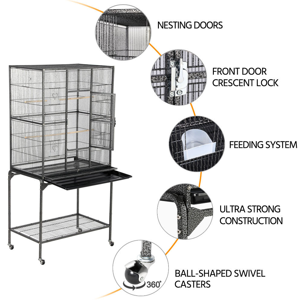 Smilemart 63"H Large Rolling Metal Parrot Bird Cage with Stand for Small Animal,Black Animals & Pet Supplies > Pet Supplies > Bird Supplies > Bird Cages & Stands SmileMart   