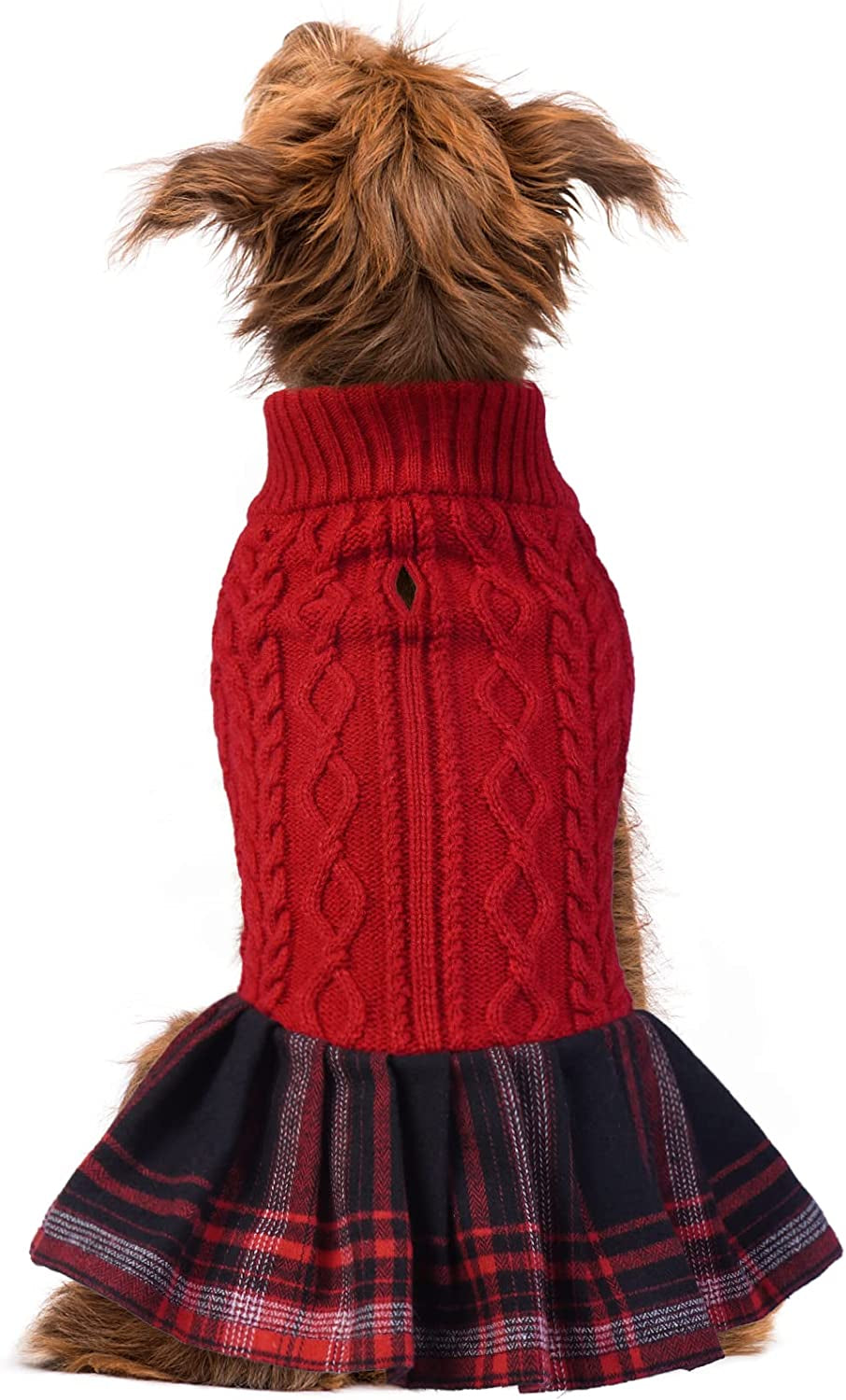 Warm Dog Sweater Stand Collar for Small Medium Puppy, Stretchy Plaid Winter Dog Skirt Dress Knitted Sweater, Comfortable Cold Weather Pet Clothes for Bichon Frise, Schnauzer, Poodle, Pink, XS Animals & Pet Supplies > Pet Supplies > Dog Supplies > Dog Apparel PUMYPOREITY Red X-Small 