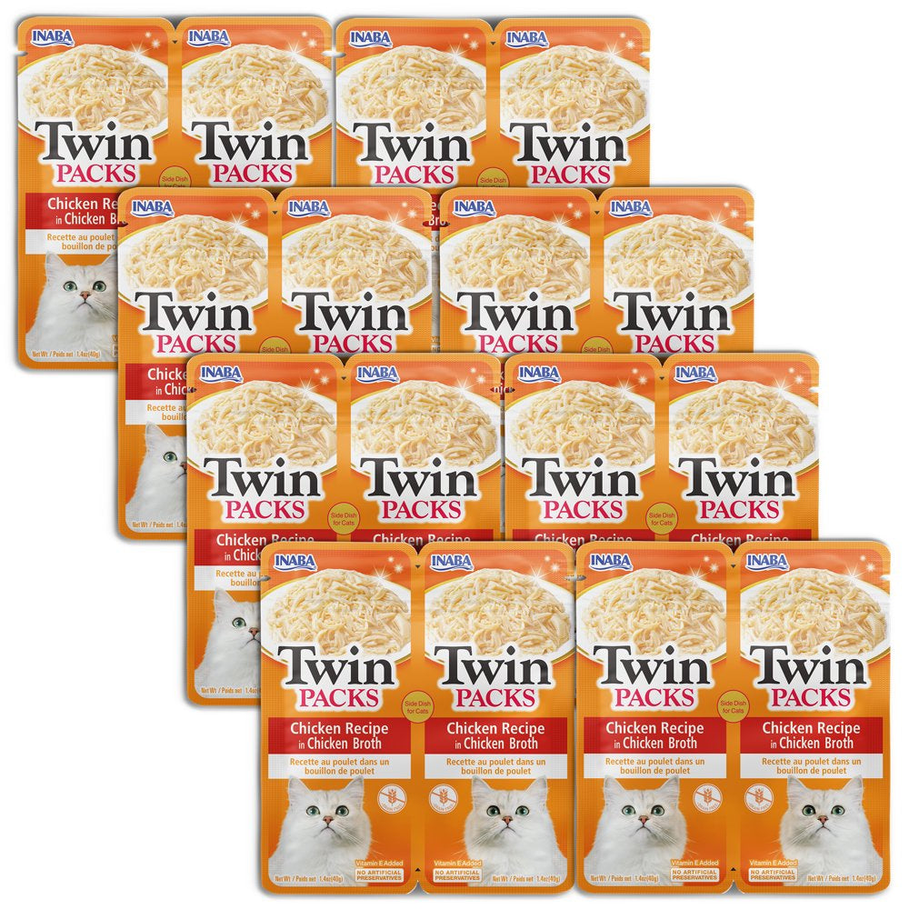 INABA Twin Packs for Cats, Chicken/Gelée Topper, 1.4 Oz/Srv, 16 Srvs, Chicken in Chicken Broth