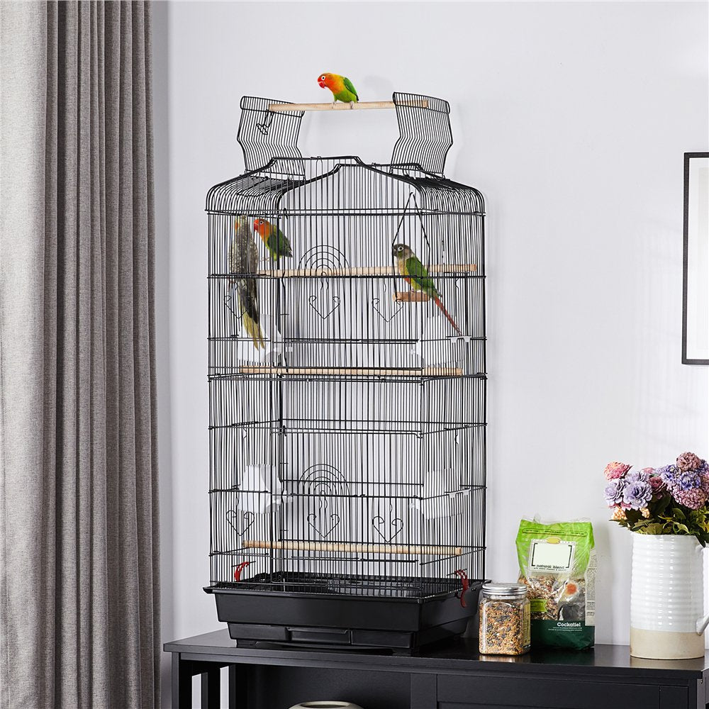 Topeakmart 41''H Open Top Metal Bird Cage with Perch Stand Black Animals & Pet Supplies > Pet Supplies > Bird Supplies > Bird Cages & Stands Topeakmart   