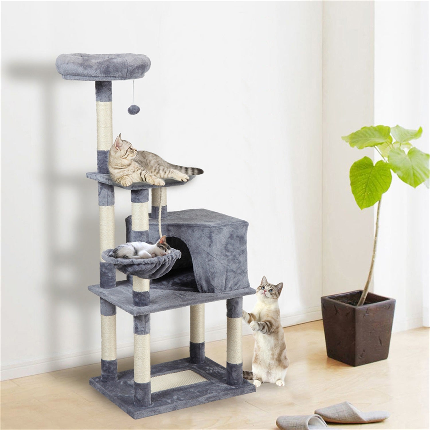 Pefilos Cat Tower for Indoor Cats, Pet Furniture for Cats and Kittens ,Cat Tree for Big Cats, 58.3-Inch Cat Condo,Gray Animals & Pet Supplies > Pet Supplies > Cat Supplies > Cat Furniture Pefilos   