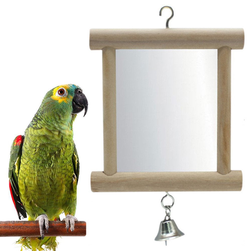 VERMON Pet Bird Parrot Bell Mirror Hanging Cage Wood Stand Perch Interactive Play Toy Animals & Pet Supplies > Pet Supplies > Bird Supplies > Bird Toys VERMON   