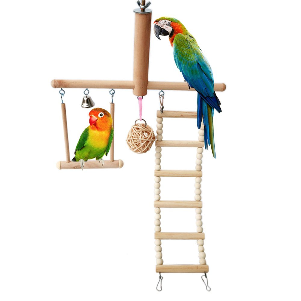 Bird Cage Stand for Play Gym Conure Parrot Perch Playground Climbing Ladder Swing Rattan Ball Chew Toys Animals & Pet Supplies > Pet Supplies > Bird Supplies > Bird Ladders & Perches WANGFUFU   