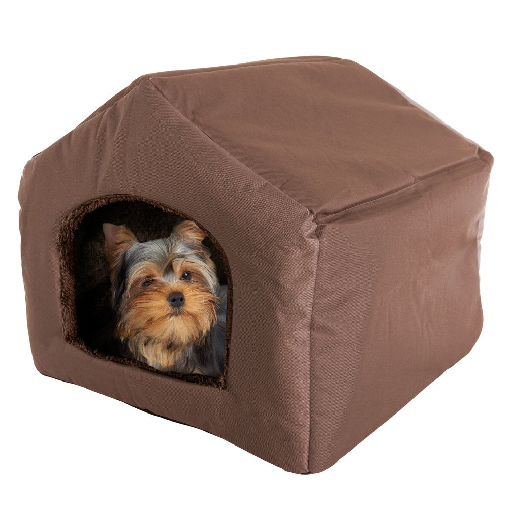 Indoor Dog House – Covered Dog Bed with House Shape and Removable Sherpa Lined Pad – Pet Tent for Cats or Dogs up to 35Lbs by PETMAKER (Gray) Animals & Pet Supplies > Pet Supplies > Cat Supplies > Cat Beds Trademark Global LLC Brown  