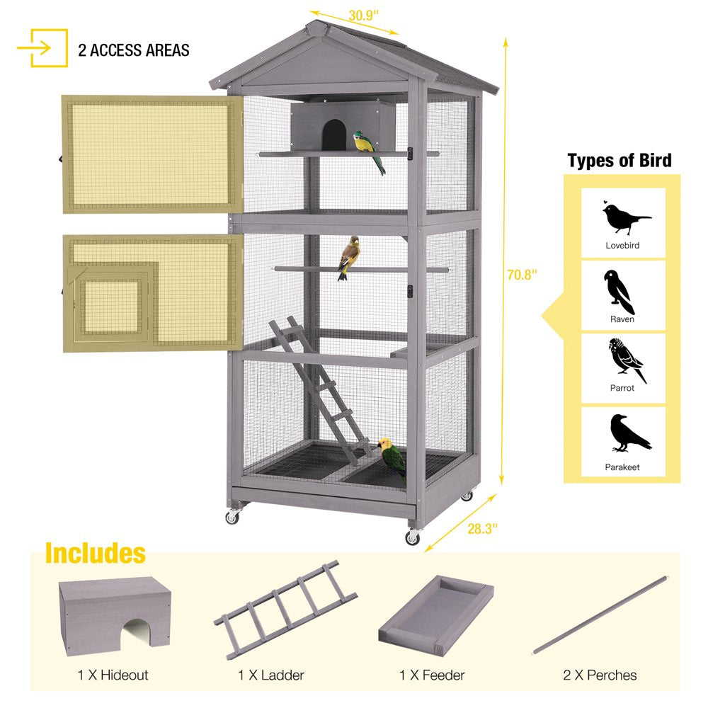 Morgete 71'' Large Wooden Birdcages with Stand, Movable Aviary Flight Cage for Parakeets, Cockatiel, Parrot, Finch, Canary Animals & Pet Supplies > Pet Supplies > Bird Supplies > Bird Cages & Stands Morgete Inc   