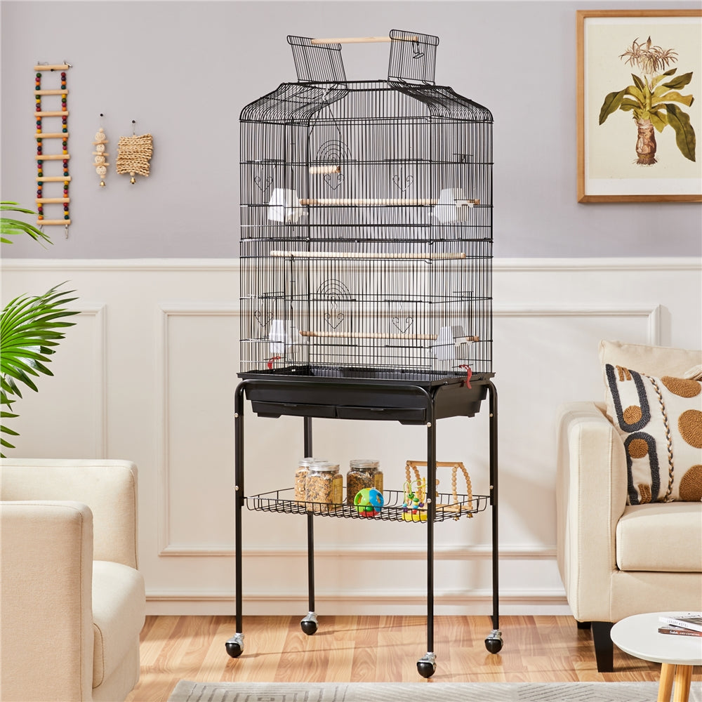 Topeakmart 67.5" H Open Top Metal Birdcage Large Rolling Parrot Cage with Detachable Stand, Black Animals & Pet Supplies > Pet Supplies > Bird Supplies > Bird Cages & Stands Topeakmart   