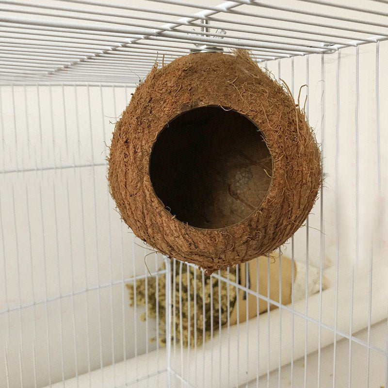Pet Bird Coconut Shell Nest House Hut Cage Feeder Pet Parrot Parakeet Toys