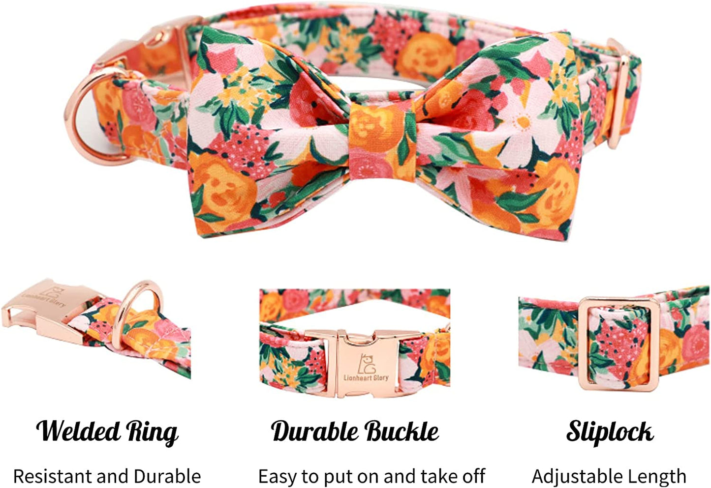 Lionheart Glory Premium Floral Dog Collars, Bowtie Dog Collar, Adjustable Heavy Duty Girl Dog Collar with Bow for Medium Dogs Animals & Pet Supplies > Pet Supplies > Dog Supplies > Dog Apparel Lionheart glory   