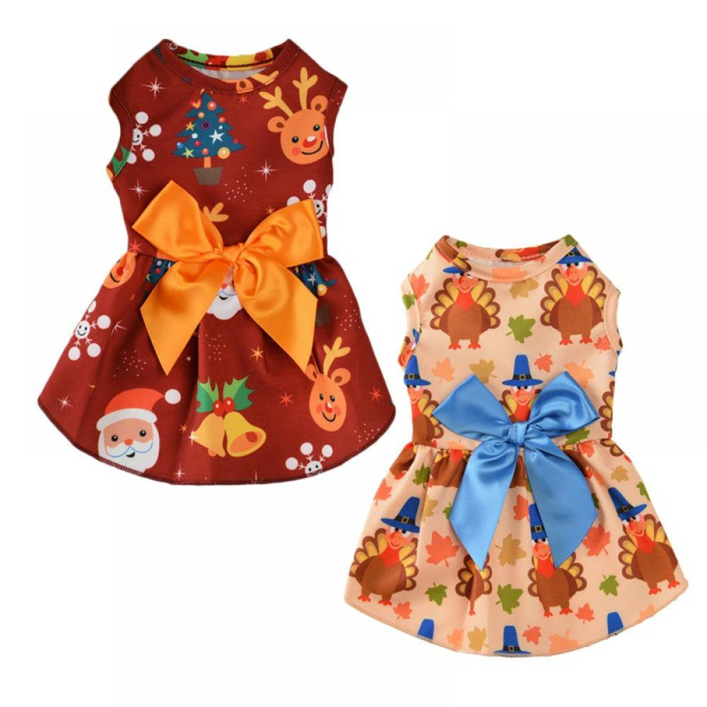 Catlerio Holiday Dog Dress Cute Halloween Pet Dresses Skirts Christmas Doggie Bowknot Dresses Thanksgiving Puppy Festival Skirts Pet Apparel Clothes Animals & Pet Supplies > Pet Supplies > Dog Supplies > Dog Apparel Catlerio   