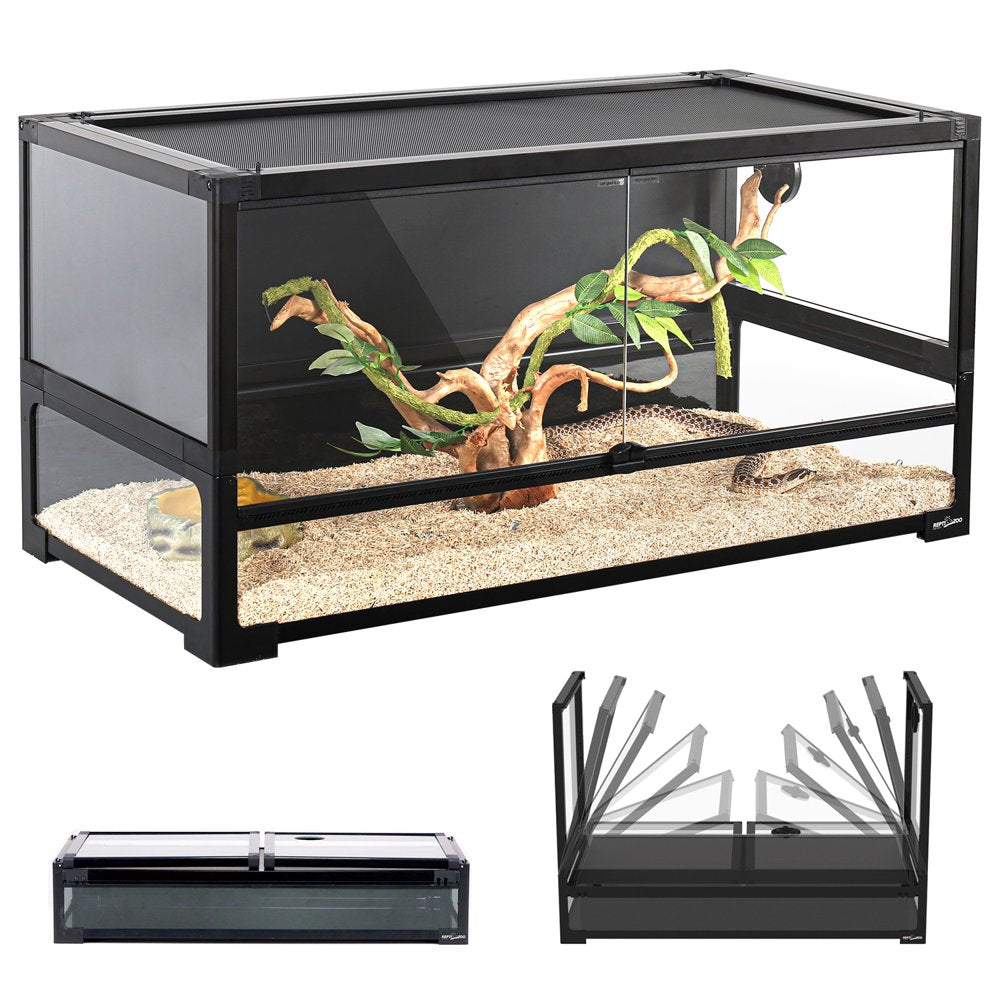 REPTI ZOO 50 Gallon Upgrade Tempered Black Reptile Terrarium, Easy Folding Animals & Pet Supplies > Pet Supplies > Reptile & Amphibian Supplies > Reptile & Amphibian Habitat Heating & Lighting REPTI ZOO   