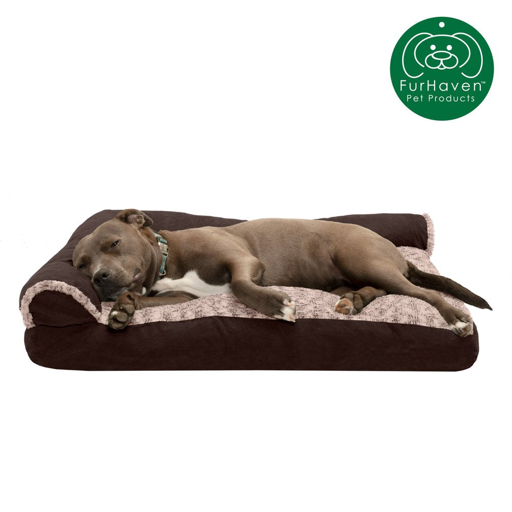 Furhaven Pet Products | Faux Fur & Suede Chaise Lounge Pillow Sofa-Style Pet Bed for Dogs & Cats, Espresso, Jumbo Animals & Pet Supplies > Pet Supplies > Cat Supplies > Cat Beds FurHaven Pet L Espresso 