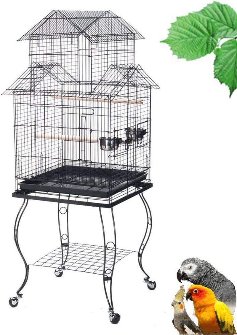 55-Inch Triple Roof Top Rolling Standing Bird Parrot Cage for Mid-Sized Parrots Cockatiels Sun Parakeets Green Cheek Conures Caique Pet Bird Cage with Removable Stand Animals & Pet Supplies > Pet Supplies > Bird Supplies > Bird Cages & Stands Mcage   