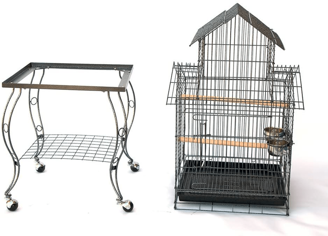 55" Rolling Standing Triple Roof Top Medium Bird Cage for Mid-Sized Parrot Cockatiel Sun Parakeet Green Cheek Conure Caique Pet Bird Cage with Detachable Stand Animals & Pet Supplies > Pet Supplies > Bird Supplies > Bird Cages & Stands Mcage   
