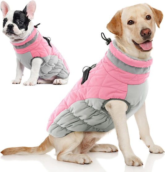 AOFITEE Winter Dog Coat Warm Fleece Dog Jacket for Cold Weather, Reflective Zip up Puppy Dog Snowproof Vest with Leash Ring, Outdoor Pet Sweater Snowsuit Apparel for Small Medium Large Dogs, Pink L Animals & Pet Supplies > Pet Supplies > Dog Supplies > Dog Apparel AOFITEE Pink Large 