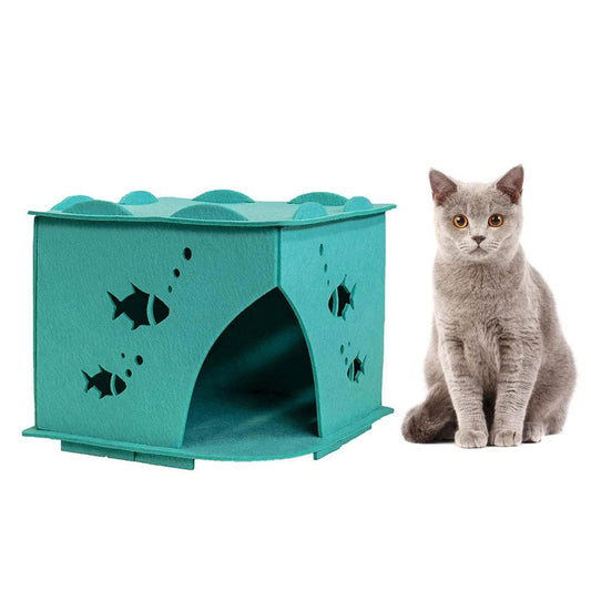 Famure Felt Cat Cave Cute Pet Tent House Comfortable Kitten House Bed Easy to Install Strong and Non-Deformable Foldable Felt House for Puppy Kitten Small Animals Imaginative Animals & Pet Supplies > Pet Supplies > Dog Supplies > Dog Houses Famure Blue  