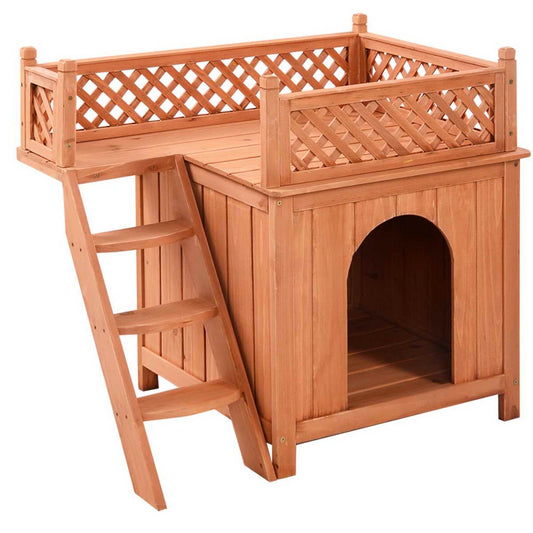 Topbuy Wooden Puppy Dog House Wood Pet Room W/ Raised Roof for Balcony Animals & Pet Supplies > Pet Supplies > Dog Supplies > Dog Houses Topbuy   