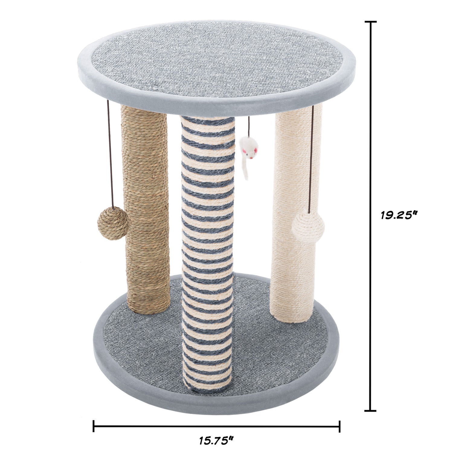 Cat Tower with 3 Scratching Posts, Carpeted Base Play Area and Perch – Furniture Scratching Deterrent Tree for Indoor Cats by PETMAKER (Gray)
