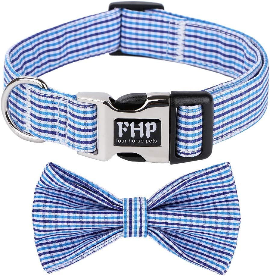 Fourhorse Cute Soft Dog and Cat Collar with Bowtie , Detachable Adjustable Bow Tie Collar Pet Gift (M, Blue Grid) Animals & Pet Supplies > Pet Supplies > Dog Supplies > Dog Apparel Fourhorse Blue Grid Medium (Pack of 1) 