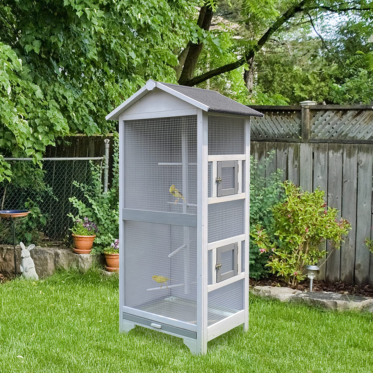 Pawhut Wooden Outdoor Bird Cage, Featuring a Large Play House with Removable Bottom Tray 4 Perch Animals & Pet Supplies > Pet Supplies > Bird Supplies > Bird Cage Accessories PawHut   