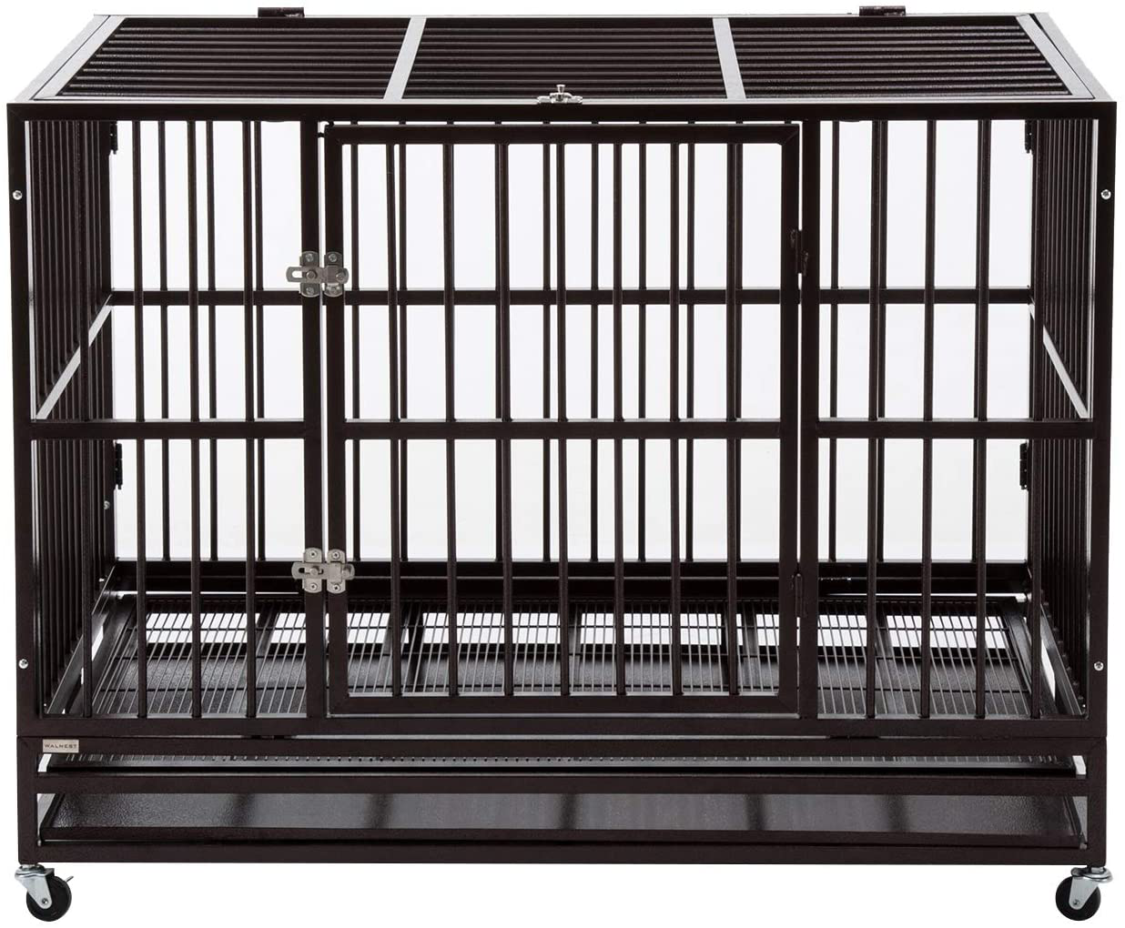 PANEY Large Heavy Duty Rolling Dog Cage Crate Kennel Metal Pet Playpen W/Wheels Double Door Animals & Pet Supplies > Pet Supplies > Dog Supplies > Dog Kennels & Runs PANEY Red & Black 48" 