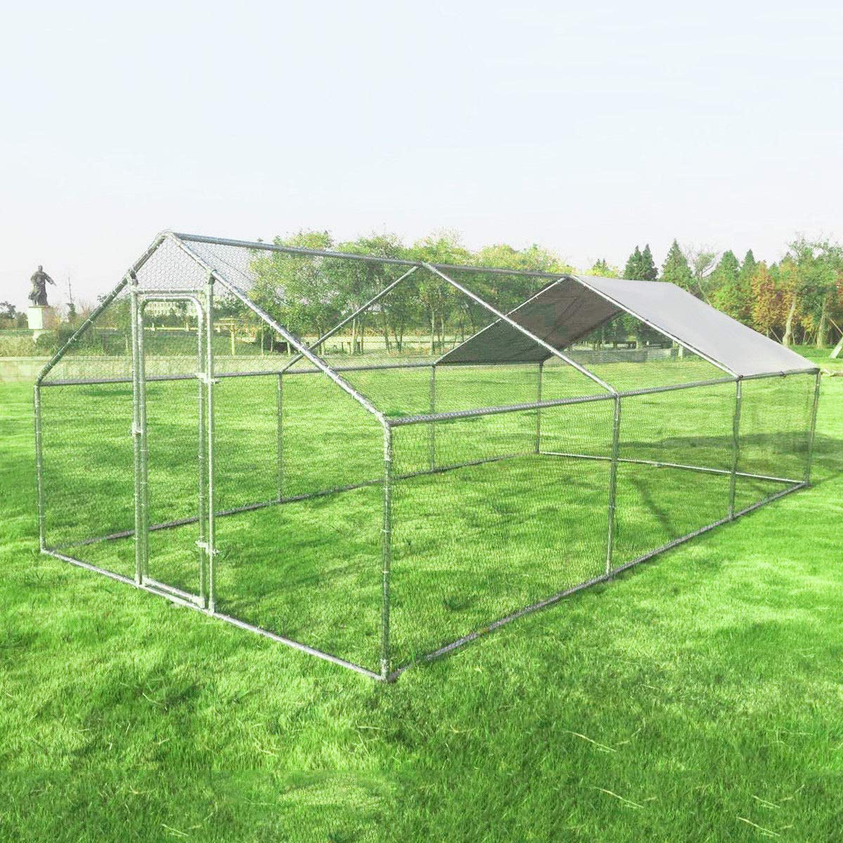 Large Metal Chicken Coop Walk-In Chicken Coops Run House Shade Cage with Waterproof and Sun Protection Cover for Outdoor Backyard Farm Use (13 X 13Ft)