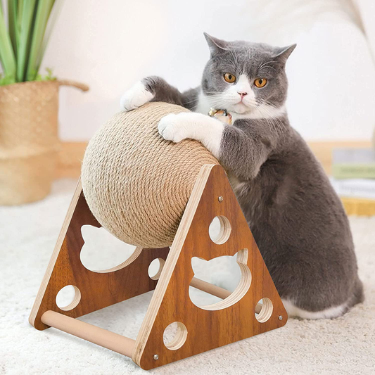 AGYM Cat Scratcher Toy, Natural Sisal Cat Scratching Ball, Cat Scratcher Toy with Ball, Scratching Ball for Cats and Kittens, Interactive Solid Wood Scratcher Pet Toy Animals & Pet Supplies > Pet Supplies > Cat Supplies > Cat Furniture AGYM Triangle  