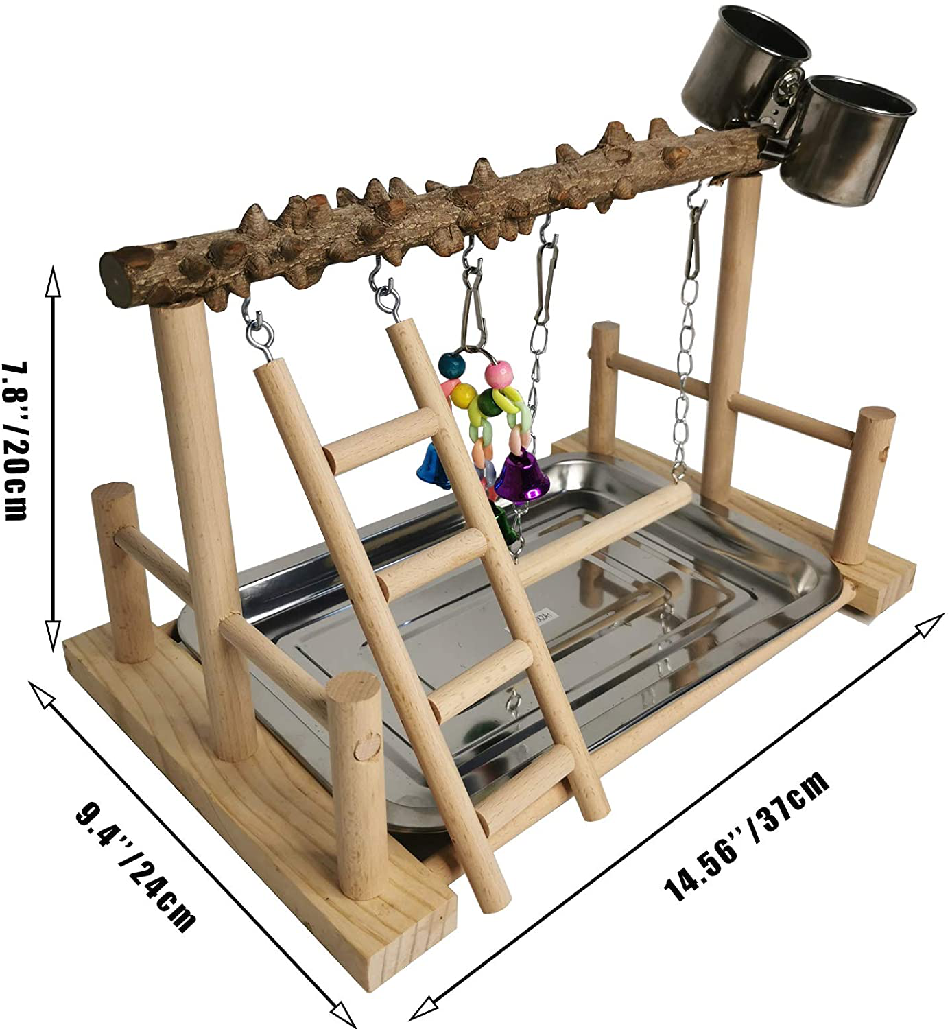 Hamiledyi Parrot Playground Bird Playstand Wood Exercise Play Perch Exercise Gym with Feeder Cups Toys Cockatiel with Ladder Hanging Swing for Pet Conure Lovebirds Life Activity Center Training Stand Animals & Pet Supplies > Pet Supplies > Bird Supplies > Bird Gyms & Playstands Hamiledyi   