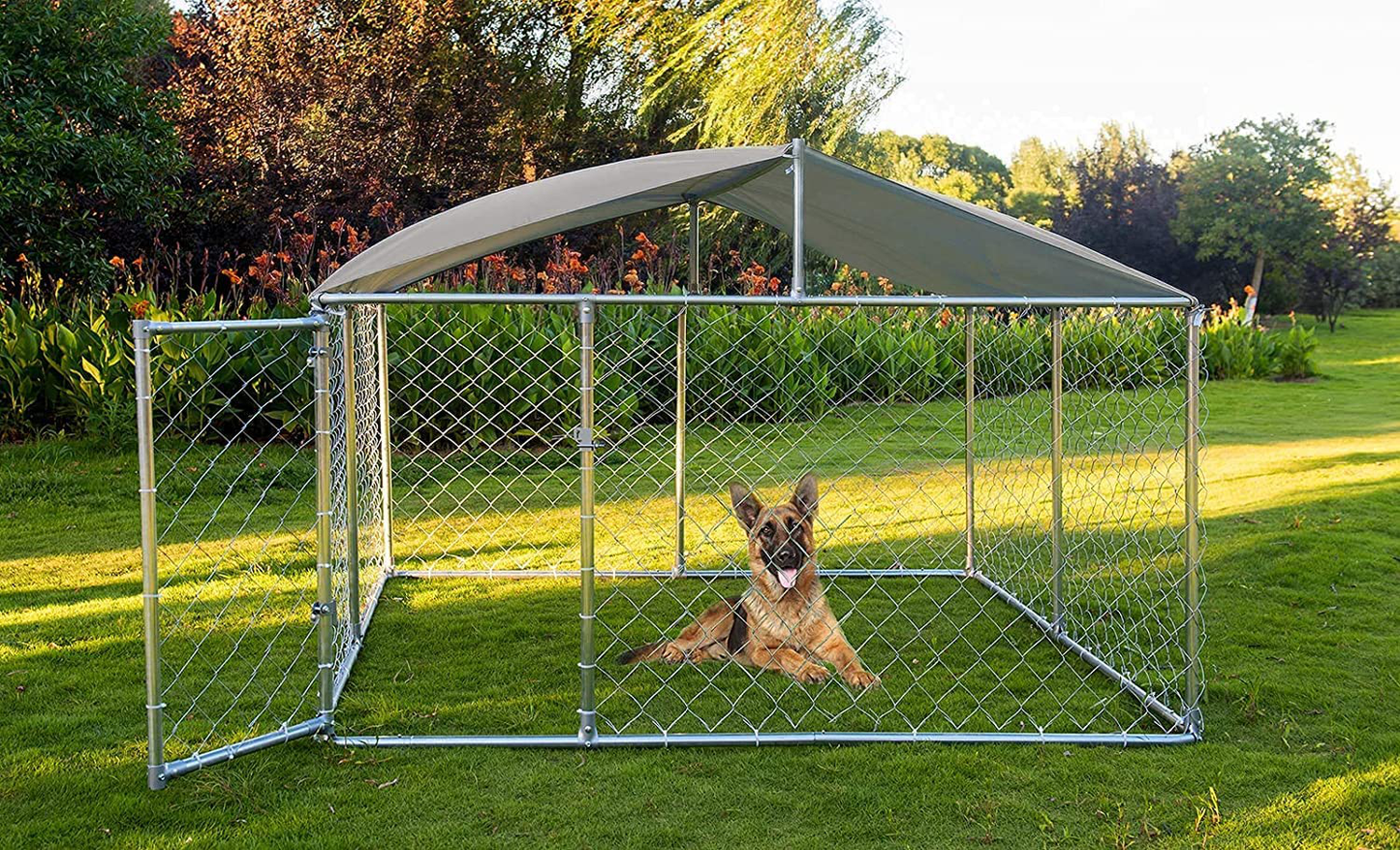 LEISU Outdoor Dog Kennel Heavy Duty Dog House with Water Resistant Cover Dog Cage Pet Resort Kennel Steel Fence with Secure Lock Mesh