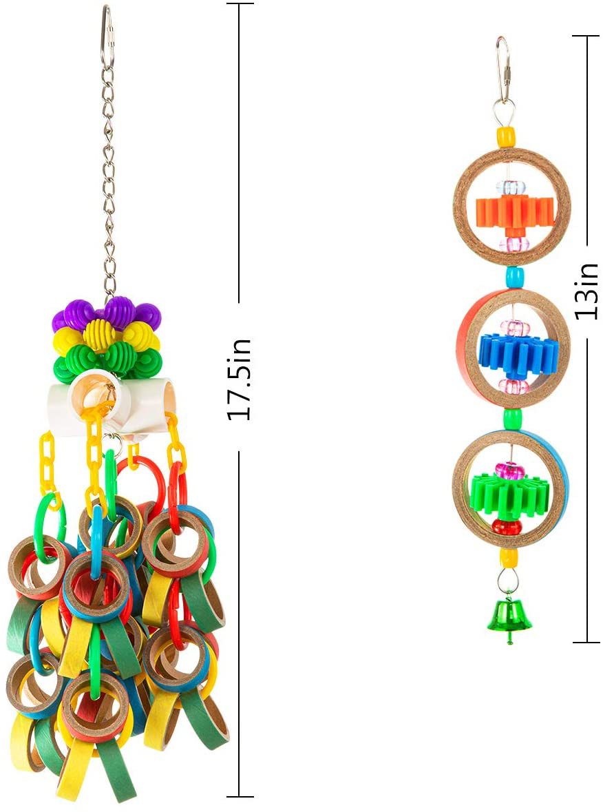MEWTOGO 2Pcs Paper Rings Bird Chewing Toys- Olympic Rings Bird Toy + Colorful Bagel Cascade Parrot Toy Bird Biting Cardboard Ring Toy for Parakeets, Cockatiels, Conures Small to Medium Sized Birds Animals & Pet Supplies > Pet Supplies > Bird Supplies > Bird Toys MEWTOGO   