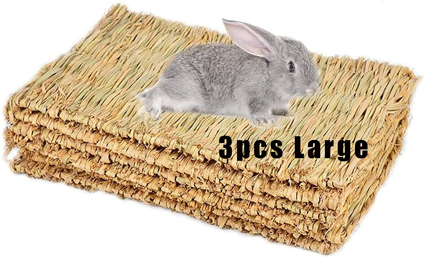 Hamiledyi Grass Mat Woven Bed Mat for Small Animal Large Bunny Bedding Nest Chew Toy Bed Play Toy for Guinea Pig Parrot Rabbit Bunny Hamster Rat