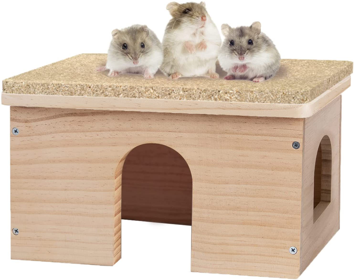 Guinea Pigs Wood House with Window, Small Animals Hut Hideout, Natural Habitat Cage for Guinea Pigs, Hamsters, Chinchillas Animals & Pet Supplies > Pet Supplies > Small Animal Supplies > Small Animal Habitats & Cages GIRVEM Hut Hideout #01  