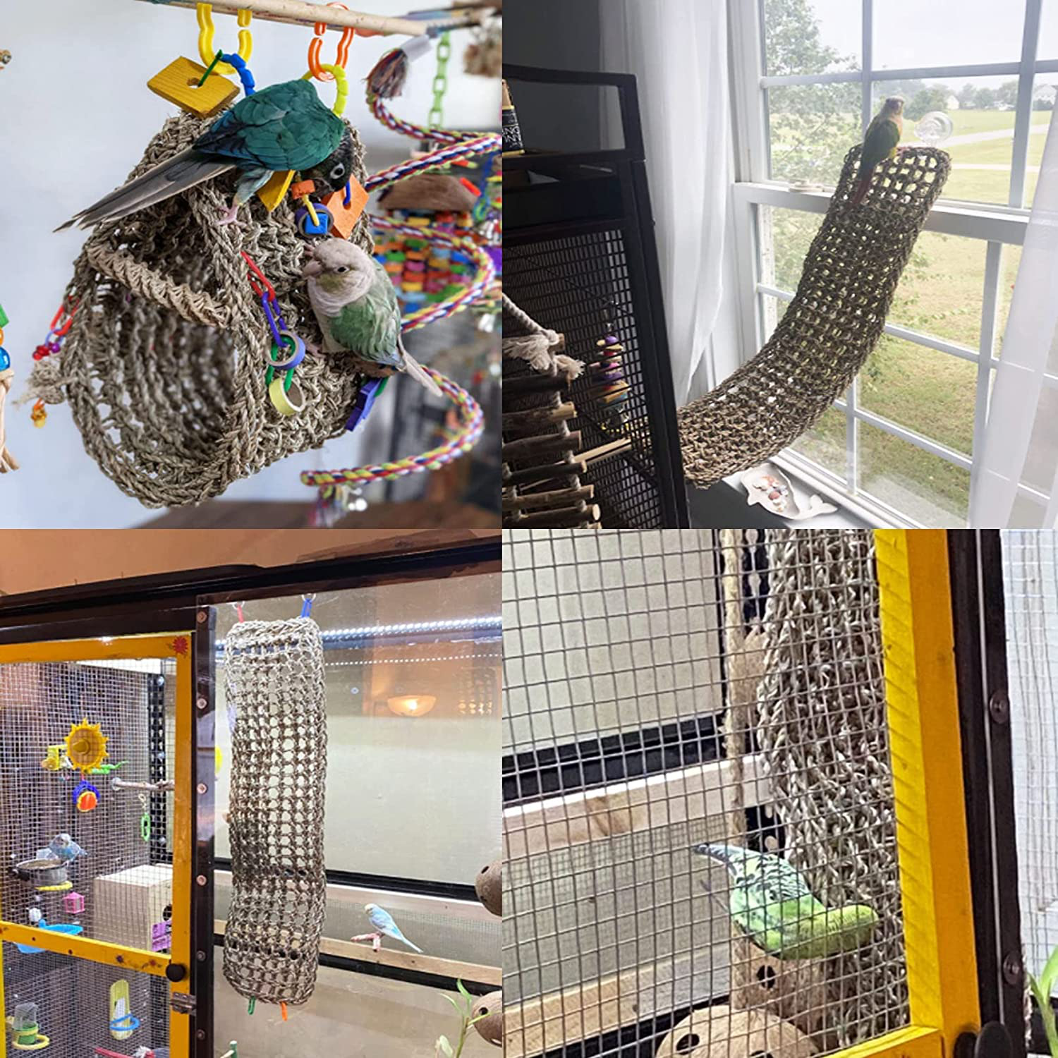 Bird Seagrass Mat,Natural Grass Woven Net Hammock Hanging on Parrot Cage with 4 Hooks,Parakeet Climbing Rope Ladder Chew Toys for Lovebird Cockatiel Conure Budgie,Cockatoo Supplies 28.3" X 6.7" Animals & Pet Supplies > Pet Supplies > Bird Supplies > Bird Ladders & Perches Hamiledyi   