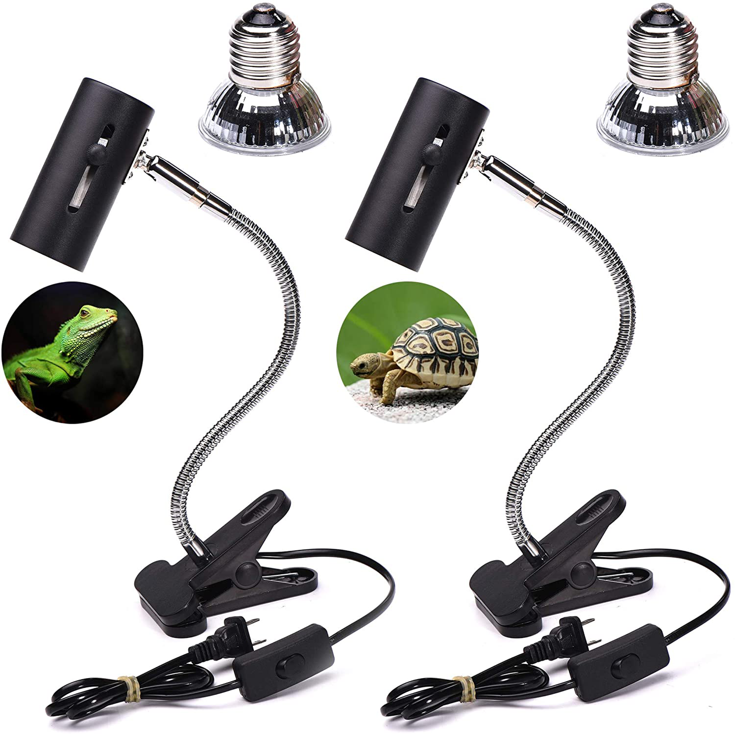 Calpalmy 25W Reptile UVA/UVB Lamp - with Lengthened Adjustable Feature | Adjustable Stand - for Bird Lizard Turtle Snake Aquarium Habitat Heat Lamps & Light Bulbs - 2-Pack