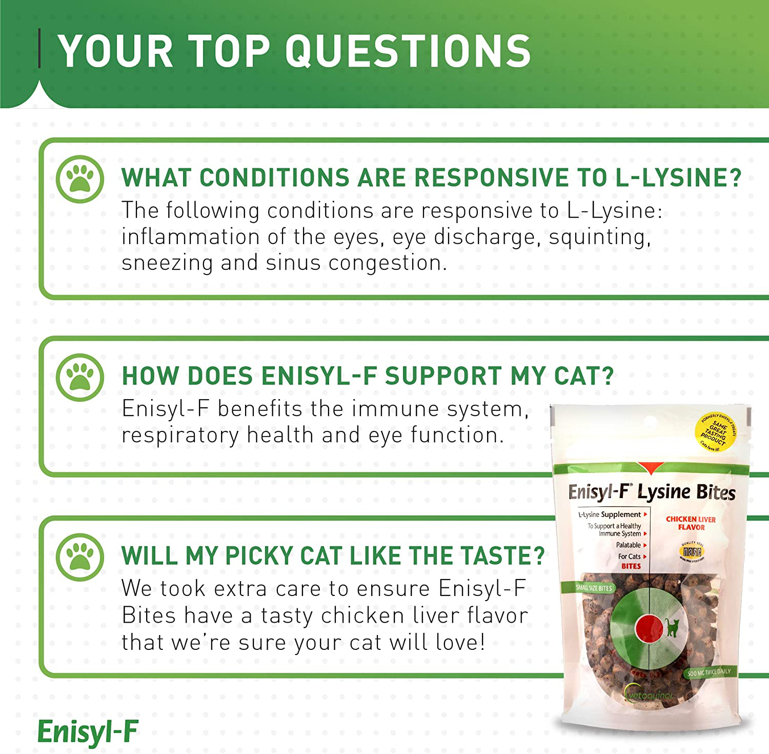 Enisyl f lysine clearance treats for cats