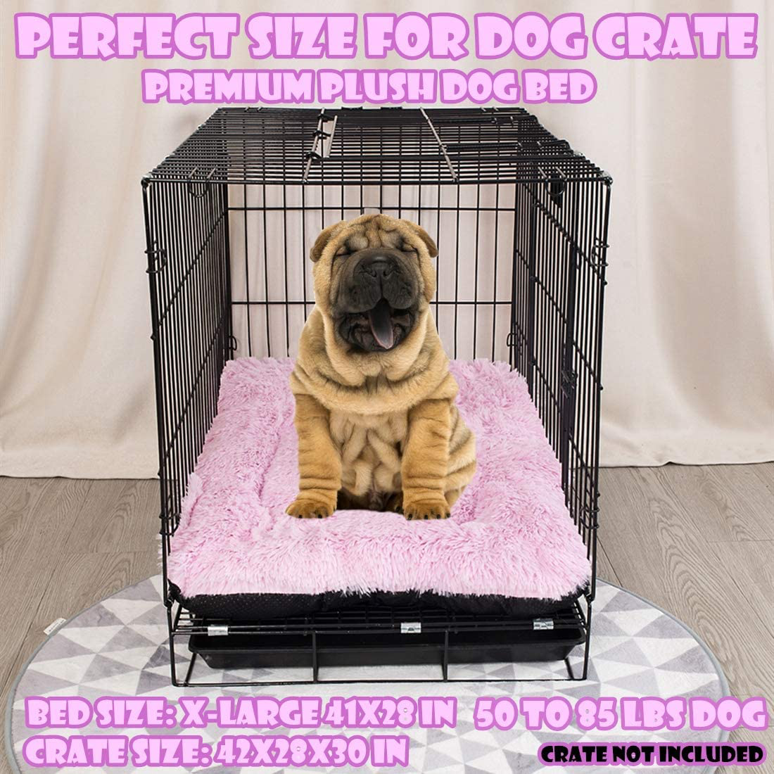 Poohoo Soft Plush Dog Bed,Dog Crate Bed Pet Cushion Pet Pillow Bed Washable,Non-Slip Crate Dog Bed Crate Mat Pet Bed for Medium Large Dogs (X-Large, Pink)