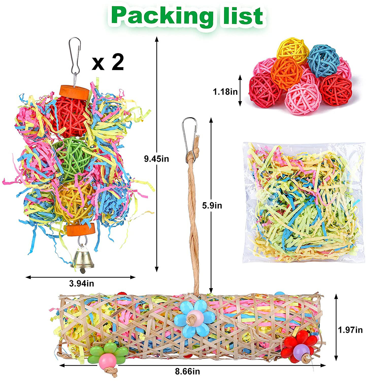 Bird Chewing Toys, 5 Pack Parrot Toys Hanging Foraging Shredder Toys Suitable for Small and Medium Parakeets Macaw Cockatiels Conure Budgie and Lovebirds Animals & Pet Supplies > Pet Supplies > Bird Supplies > Bird Toys REMIAWY   